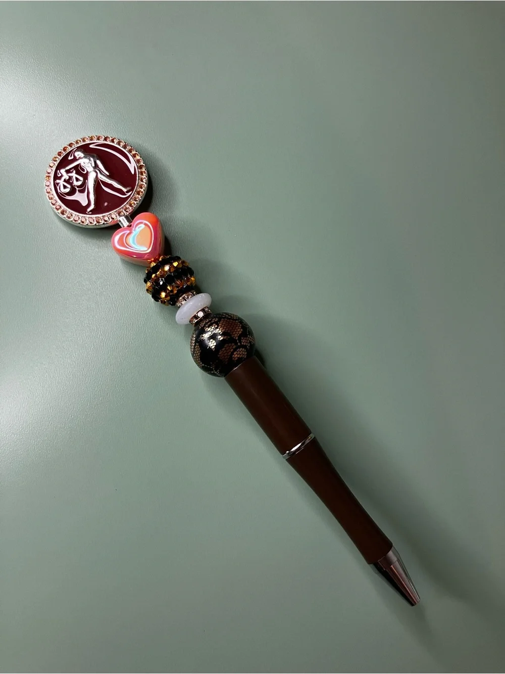 Libra Zodiac Medallion Brown Handmade Beaded Pen